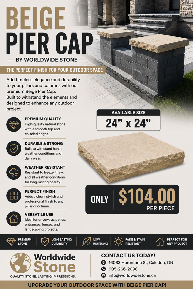Beige Pier Caps 24x24 – Premium Natural Stone | $104 Each