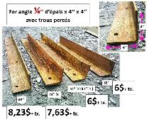 Fer angle 1/4'' d'épais x 4'' x 4'' longueurs variées et autres