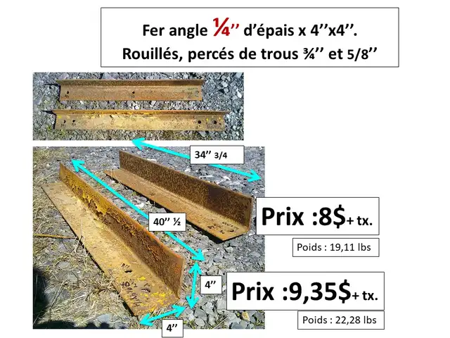 Fer angle 1/4'' d'épais x 4'' x 4'' longueurs variées et autres - Photo 2