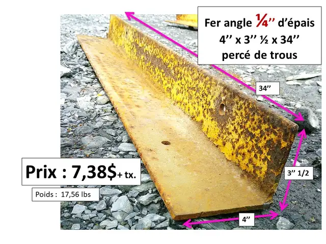 Fer angle 1/4'' d'épais x 4'' x 4'' longueurs variées et autres - Photo 3