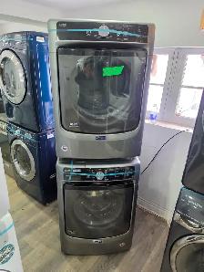 WOW! Maytag 27' Grey Front-Load Stackable Washer GAS Dryer Set