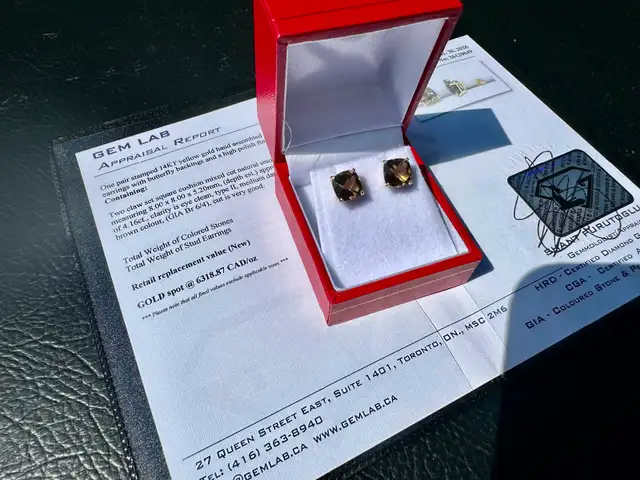 #802 - 14kt Yellow Gold, Smoky Quartz Earrings