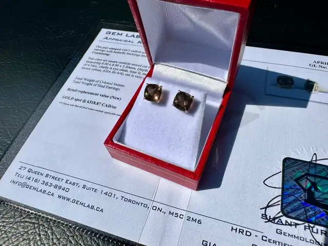 #802 - 14kt Yellow Gold, Smoky Quartz Earrings - Photo 3
