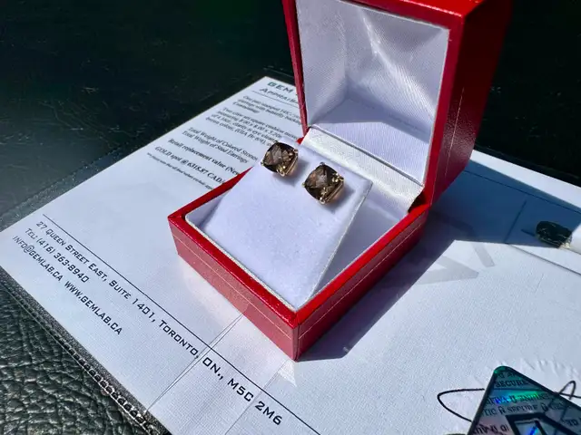 #802 - 14kt Yellow Gold, Smoky Quartz Earrings - Photo 4