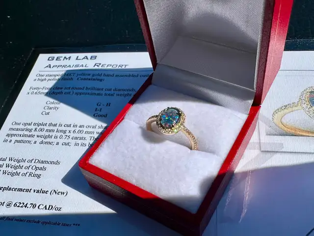 #816 - 14kt Gold, Opal & Diamond Ring, Size 6
