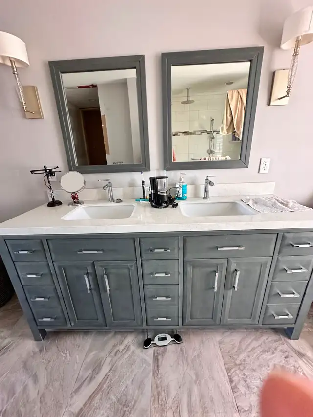 Vanity 72-inch  Gray with Marble Top