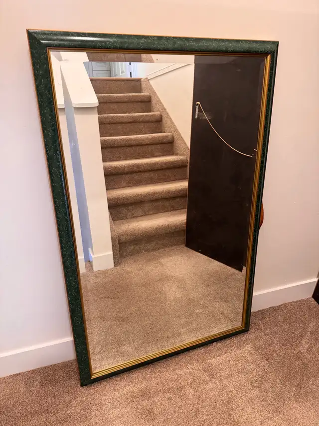 Green Framed Bevelled Wall Mirror 28' x 43'