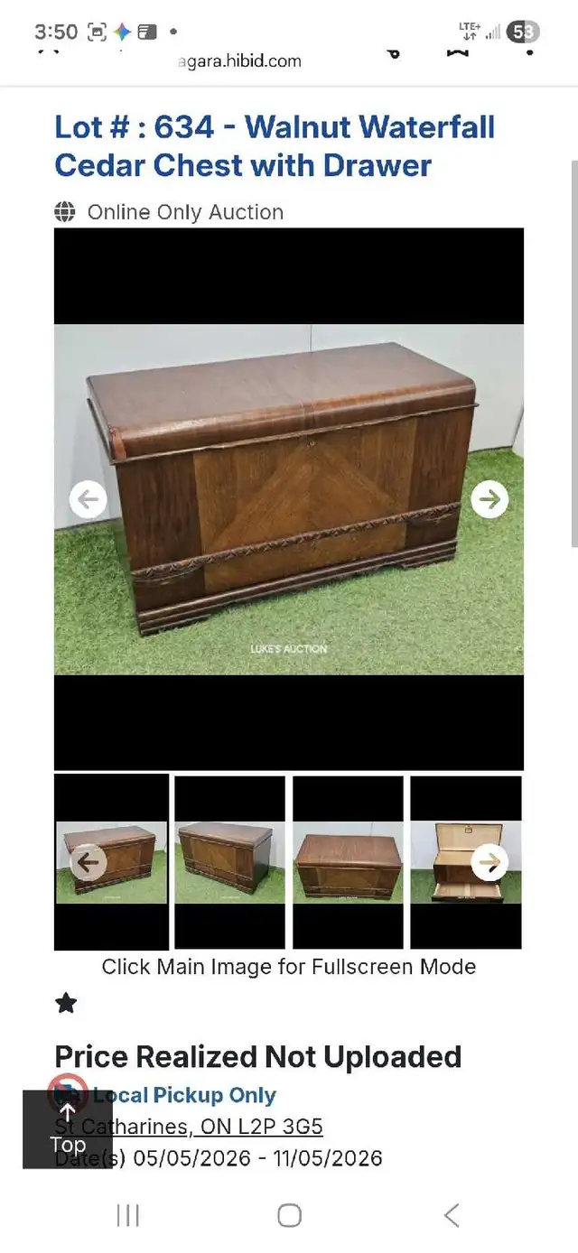 1940s walnut waterfall Cedar Chest with drawer