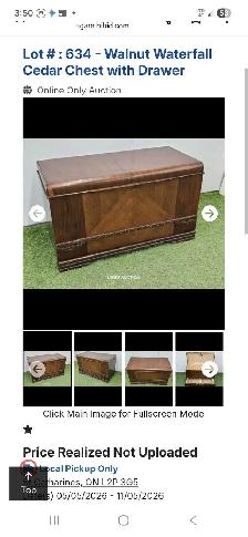 1940s walnut waterfall Cedar Chest with drawer