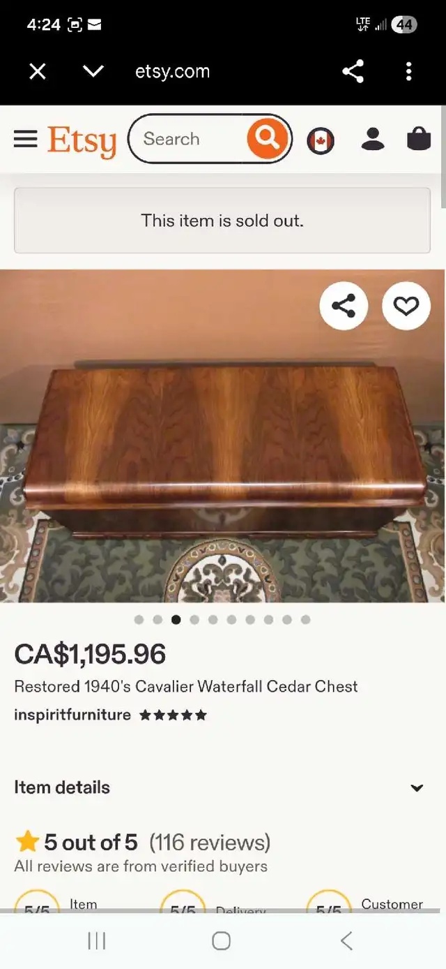 1940s walnut waterfall Cedar Chest with drawer - Photo 2