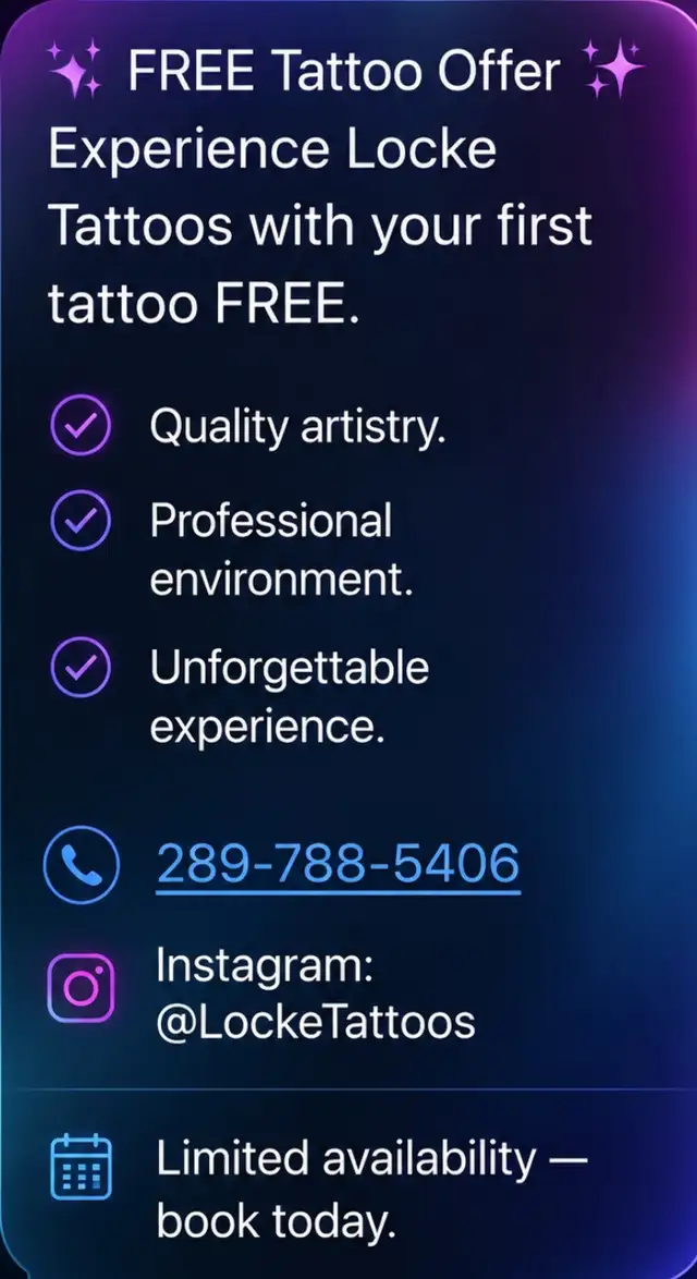 Dave locke here im giving away a FREE tattoo 289-788-5406
