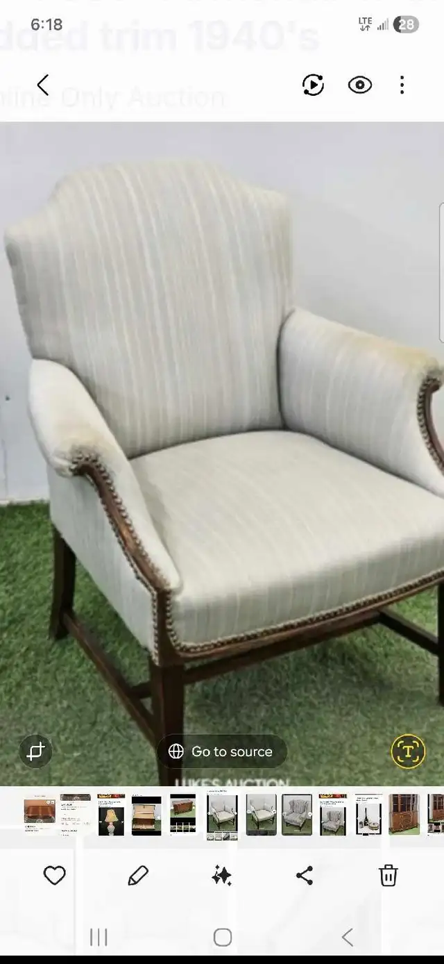 armchair with the studded trim antique 1940s