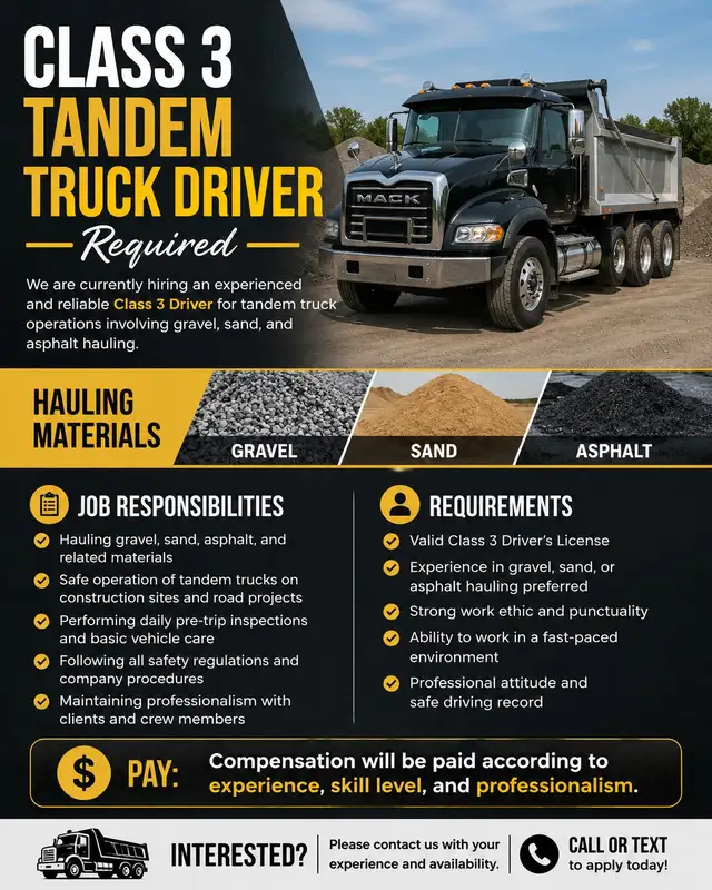 Professional Class 3 Driver Required