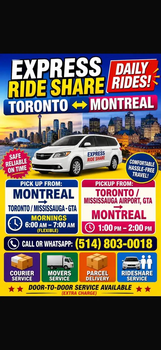 EXPRESS RIDESHARE TORONTO MISSISSAUGA TO MONTREAL
