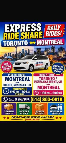 EXPRESS RIDESHARE TORONTO MISSISSAUGA TO MONTREAL