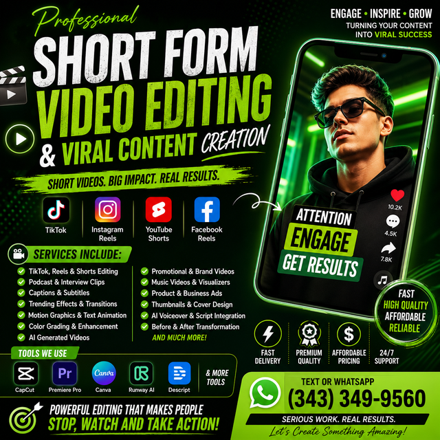 Professional Short Form Video Editing & Viral Content Creation