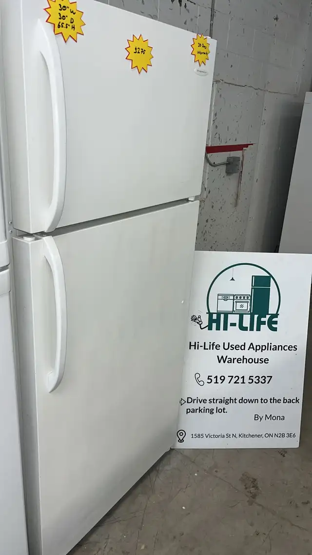 Frigidaire 30" White Refrigerator Fully Tested 30-DayWarranty