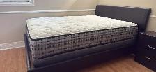 Queen, bed frame, and mattress, dresser side table