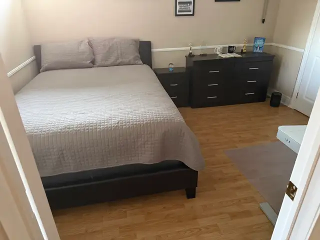 Queen, bed frame, and mattress, dresser side table - Photo 2
