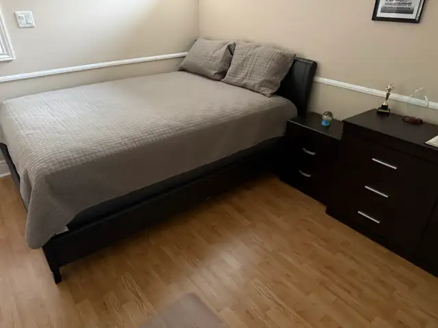 Queen, bed frame, and mattress, dresser side table - Photo 3