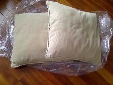 2 BEAUX GROS COUSSINS EN VELOUR BEIGE 16'x16': $5.00 CHACUN