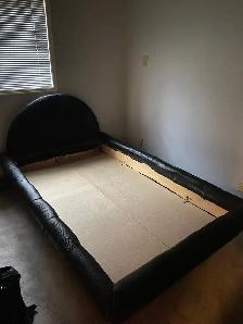 Black Faux Leather Upholstered Bed Frame with Curved Headboard
