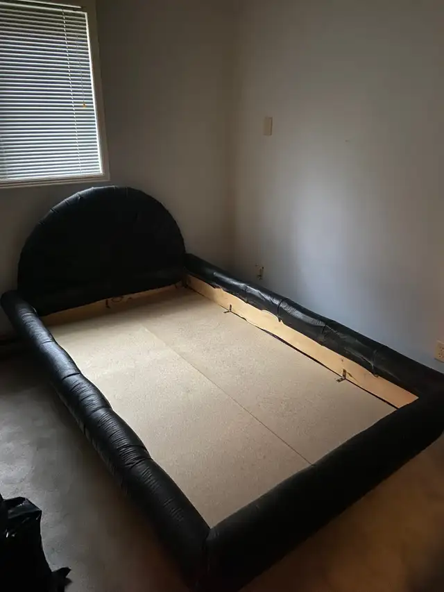 Black Faux Leather Upholstered Bed Frame with Curved Headboard - Photo 2