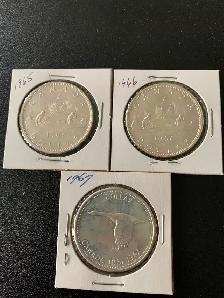 Canadian Silver Dollars 1965, 1966,1967, In excellent condition