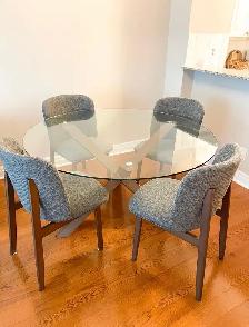 Round Glass and Wooden Dining Table Set
