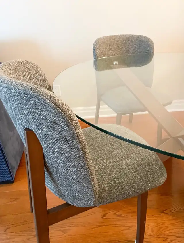 Round Glass and Wooden Dining Table Set - Photo 2