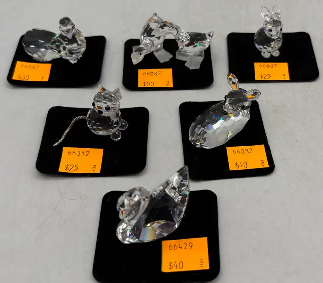 Swarovski Crystal Figurines: Swan, Fantail Dove, Roe Deer, ETC..