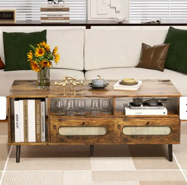 Mid-Century Modern Coffee Table w/ Drawers & Open Shelvi