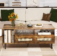 Mid-Century Modern Coffee Table w/ Drawers & Open Shelvi