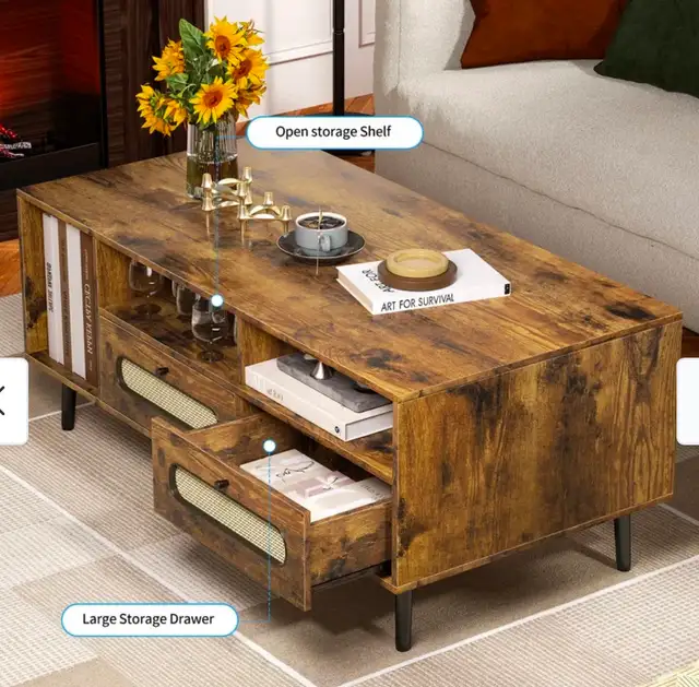 Mid-Century Modern Coffee Table w/ Drawers & Open Shelvi - Photo 3