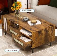 Mid-Century Modern Coffee Table w/ Drawers & Open Shelvi - Photo 3