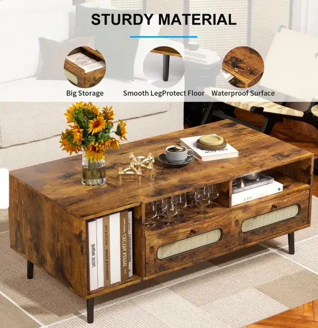 Mid-Century Modern Coffee Table w/ Drawers & Open Shelvi - Photo 4