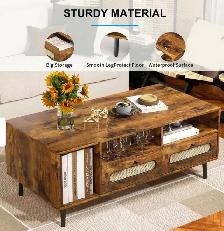 Mid-Century Modern Coffee Table w/ Drawers & Open Shelvi - Photo 4