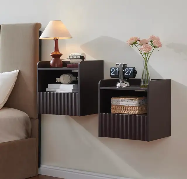 BuildHom Floating Wall-Mounted Nightstands – Espresso (Set