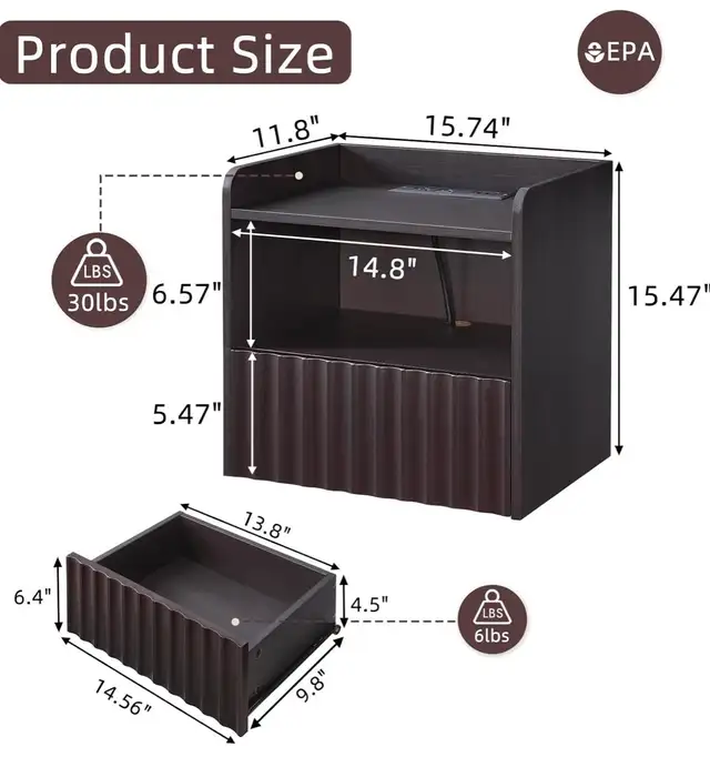 BuildHom Floating Wall-Mounted Nightstands – Espresso (Set - Photo 2