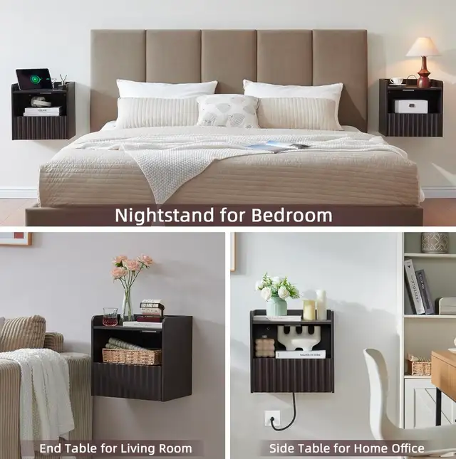 BuildHom Floating Wall-Mounted Nightstands – Espresso (Set - Photo 4