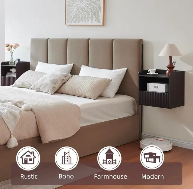 BuildHom Floating Wall-Mounted Nightstands – Espresso (Set - Photo 6