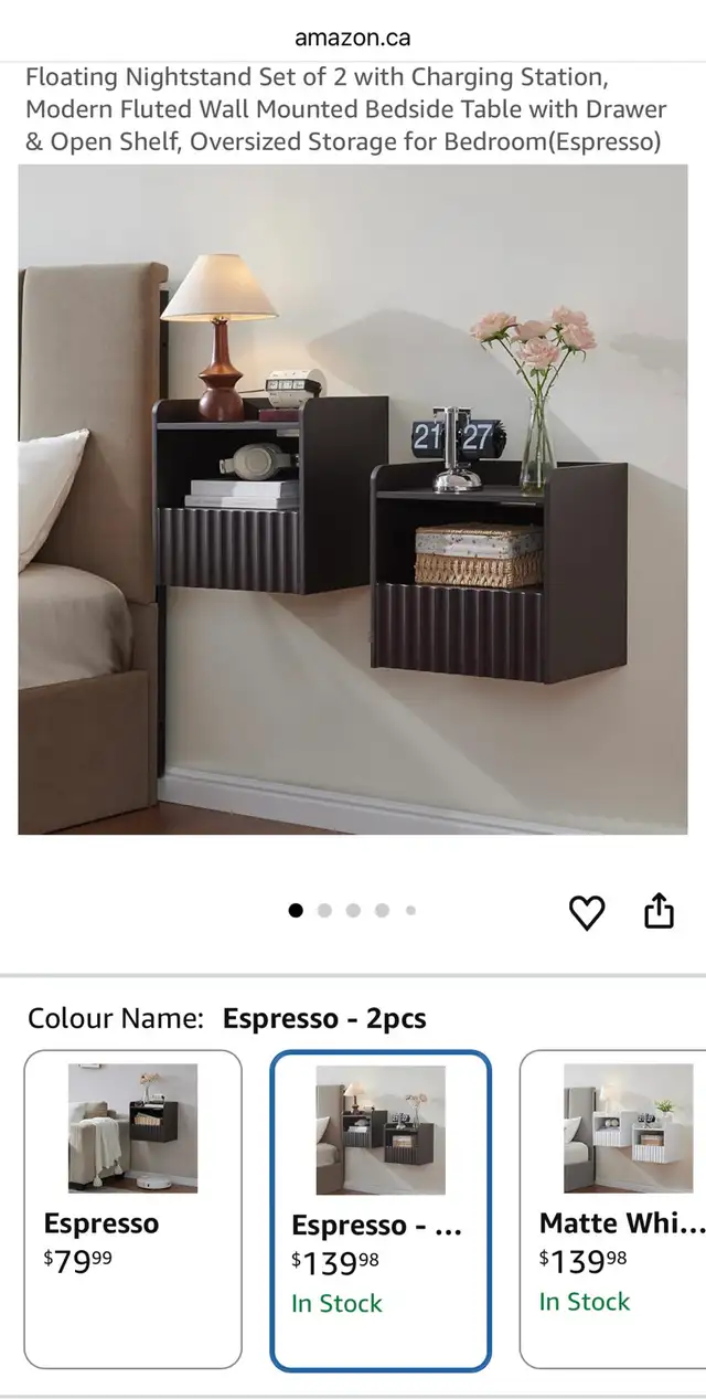 BuildHom Floating Wall-Mounted Nightstands – Espresso (Set - Photo 9