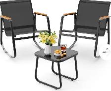 Modern Outdoor Rocking Bistro Set – Patio Set w/ Glass Table (B