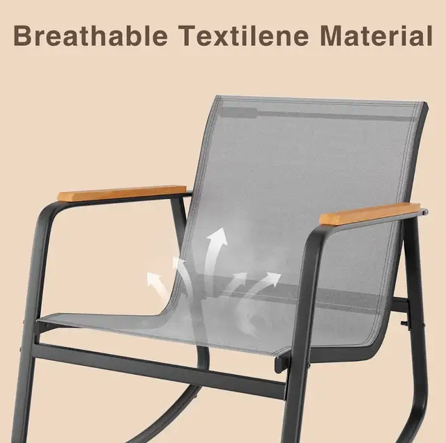 Modern Outdoor Rocking Bistro Set – Patio Set w/ Glass Table (B - Photo 4