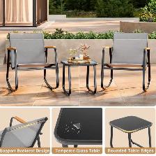 Modern Outdoor Rocking Bistro Set – Patio Set w/ Glass Table (B - Photo 6