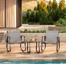 Modern Outdoor Rocking Bistro Set – Patio Set w/ Glass Table (B - Photo 9