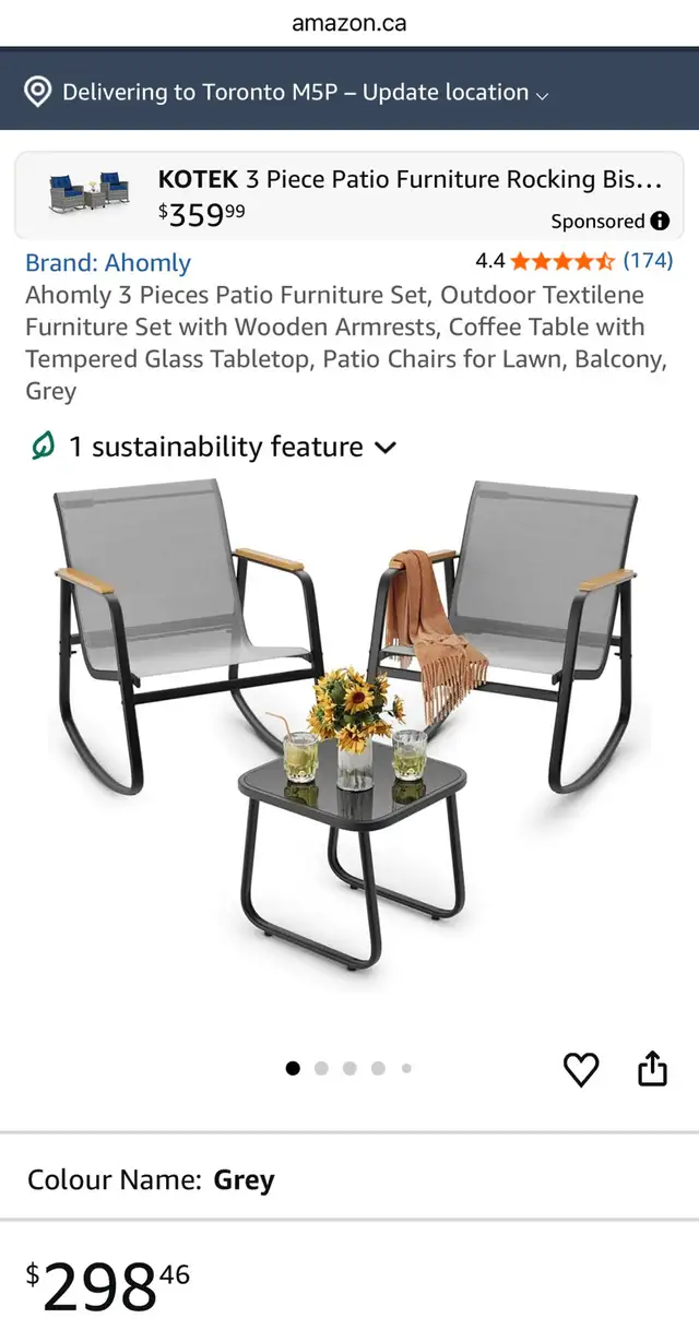 Modern Outdoor Rocking Bistro Set – Patio Set w/ Glass Table (B - Photo 10