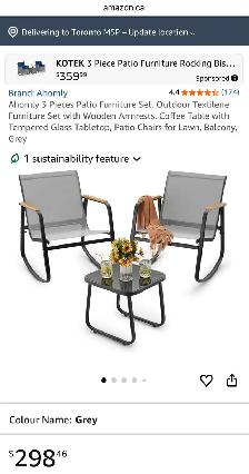 Modern Outdoor Rocking Bistro Set – Patio Set w/ Glass Table (B - Photo 10