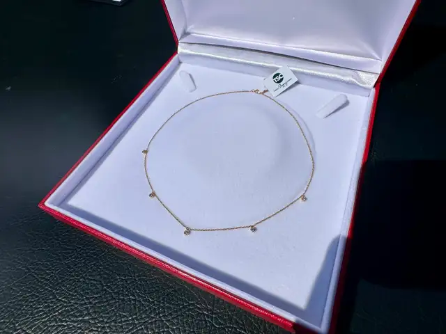 #798 - 14kt Yellow Gold, 16" Rolo Diamond Necklace - New