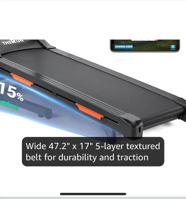 THERUN Foldable Auto Incline Treadmill – 3.5 HP Bluetooth - Photo 2